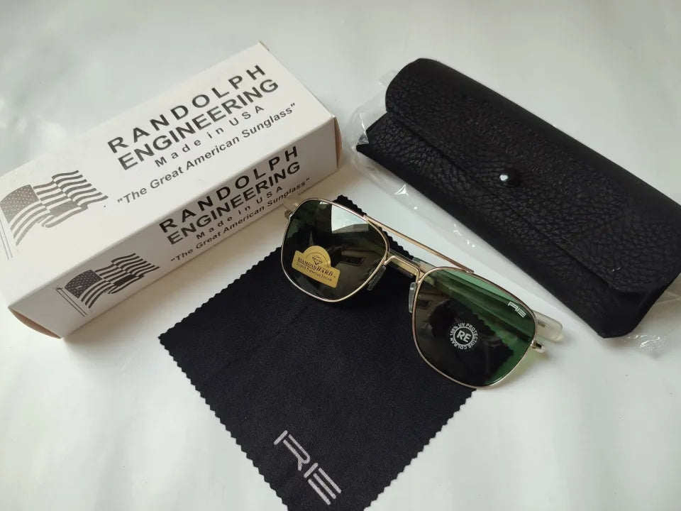 RE (RANDOLPH ENGINEERING) ORIGINAL (USA🇺🇸) MADE FRAME BLACK & METAL GLASS DARK GREEN ANTIALLERGIC HIGH QUALITY