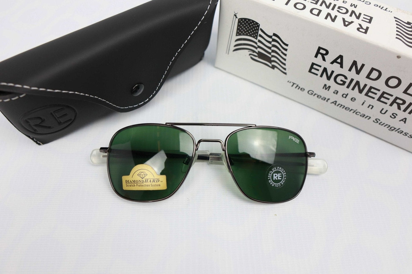 RE (RANDOLPH ENGINEERING) ORIGINAL (USA🇺🇸) MADE FRAME BLACK & METAL GLASS DARK GREEN ANTIALLERGIC HIGH QUALITY