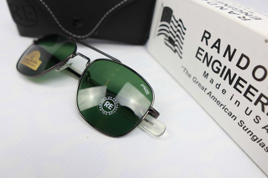 RE (RANDOLPH ENGINEERING) ORIGINAL (USA🇺🇸) MADE FRAME BLACK & METAL GLASS DARK GREEN ANTIALLERGIC HIGH QUALITY